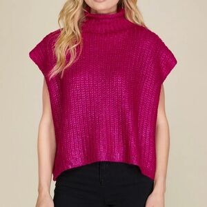 She + Sky Fuchsia Turtleneck Sweater